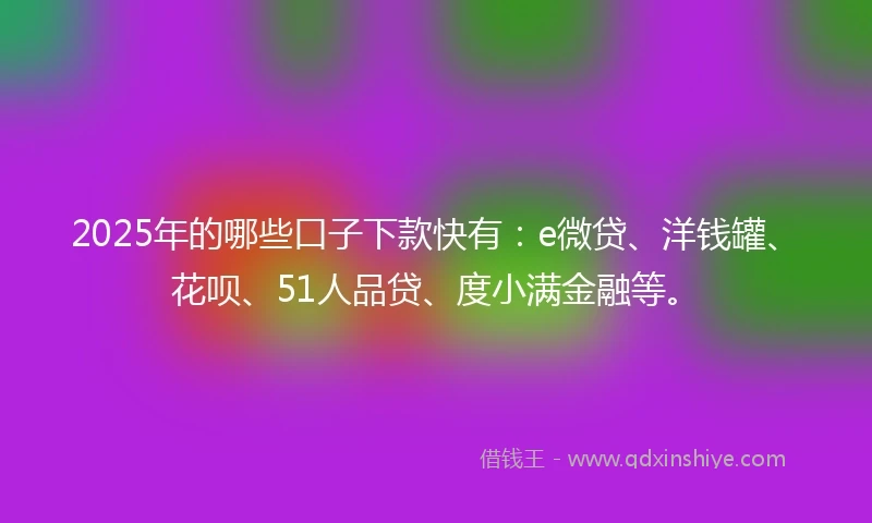 2025年的哪些口子下款快有：e微贷、洋钱罐、花呗、51人品贷、度小满金融等。