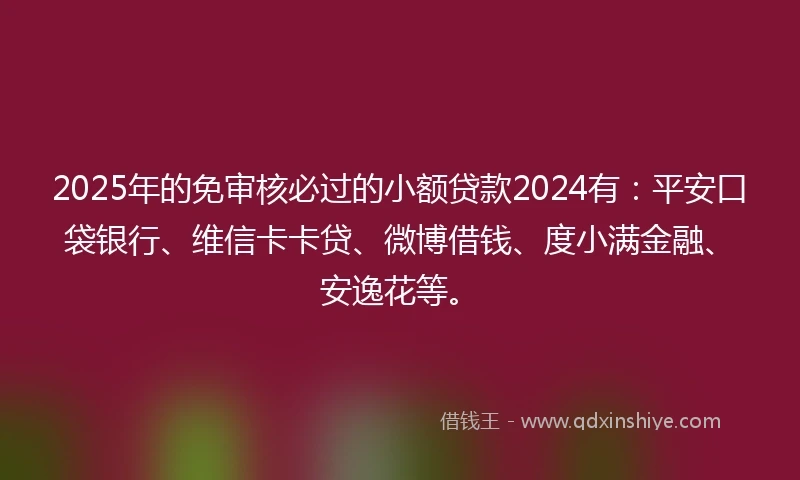 2025年的免审核必过的小额贷款2024有：平安口袋银行、维信卡卡贷、微博借钱、度小满金融、安逸花等。