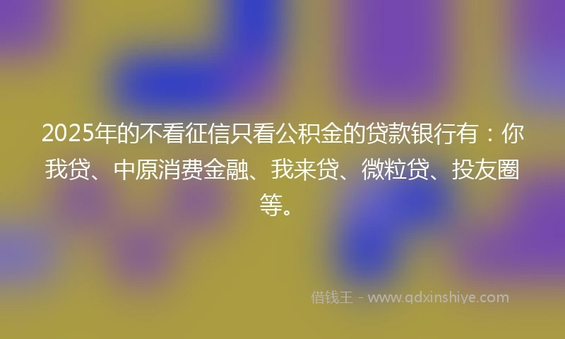 2025年的不看征信只看公积金的贷款银行有：你我贷、中原消费金融、我来贷、微粒贷、投友圈等。