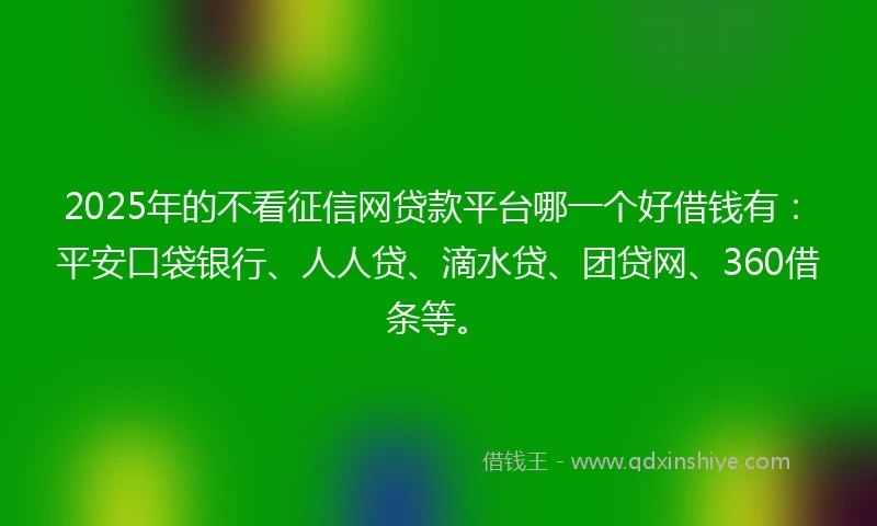 2025年的不看征信网贷款平台哪一个好借钱有：平安口袋银行、人人贷、滴水贷、团贷网、360借条等。