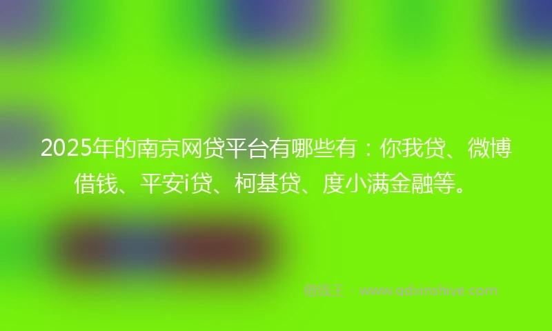 2025年的南京网贷平台有哪些有：你我贷、微博借钱、平安i贷、柯基贷、度小满金融等。