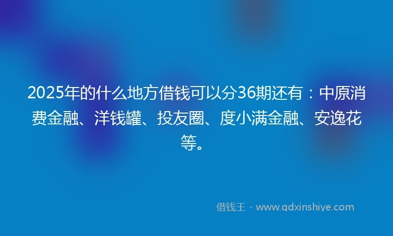 2025年的什么地方借钱可以分36期还有：中原消费金融、洋钱罐、投友圈、度小满金融、安逸花等。
