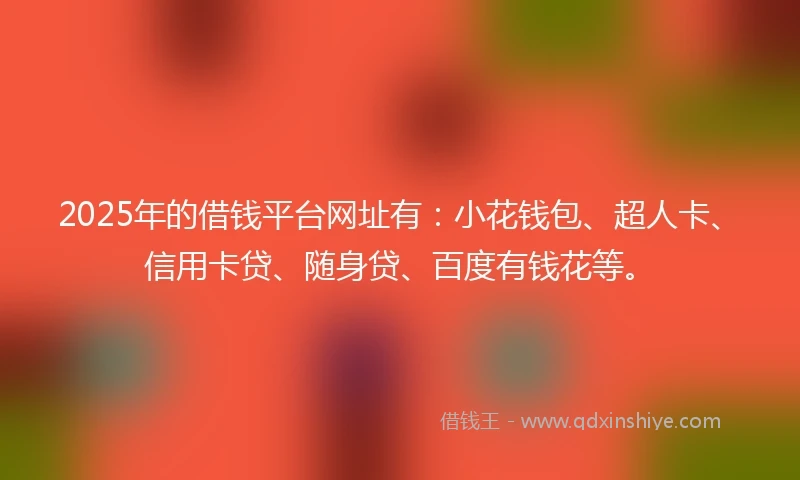 2025年的借钱平台网址有：小花钱包、超人卡、信用卡贷、随身贷、百度有钱花等。