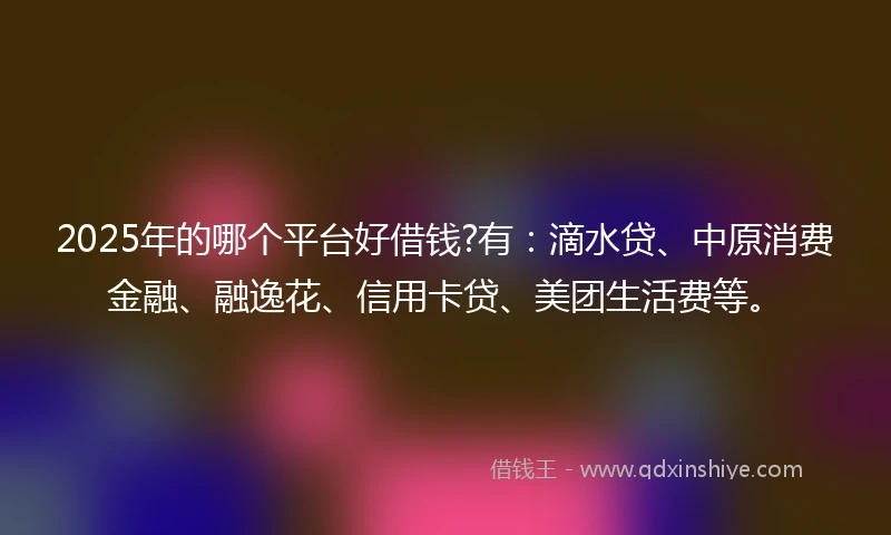 2025年的哪个平台好借钱?有：滴水贷、中原消费金融、融逸花、信用卡贷、美团生活费等。