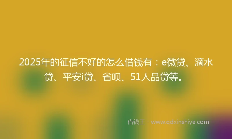 2025年的征信不好的怎么借钱有：e微贷、滴水贷、平安i贷、省呗、51人品贷等。