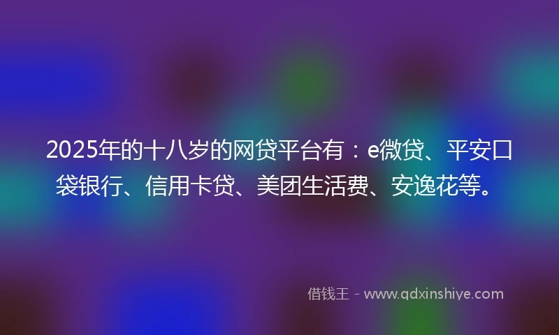 2025年的十八岁的网贷平台有：e微贷、平安口袋银行、信用卡贷、美团生活费、安逸花等。