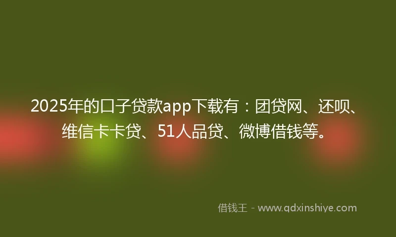 2025年的口子贷款app下载有：团贷网、还呗、维信卡卡贷、51人品贷、微博借钱等。