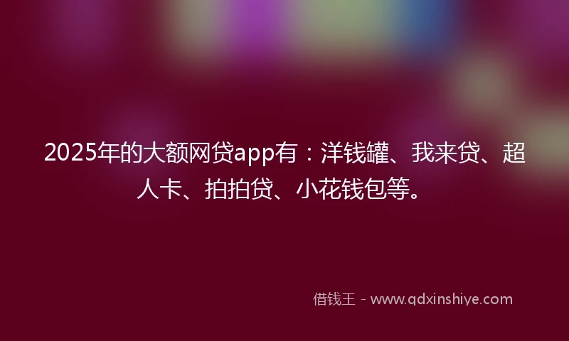 2025年的大额网贷app有：洋钱罐、我来贷、超人卡、拍拍贷、小花钱包等。