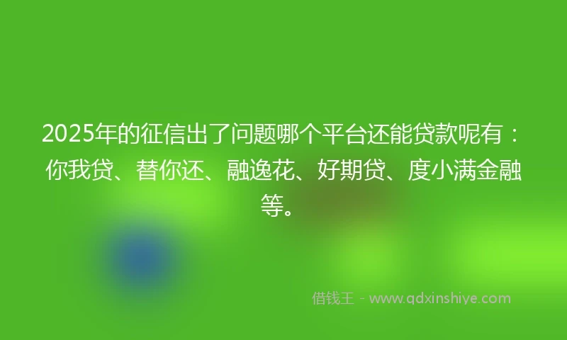 2025年的征信出了问题哪个平台还能贷款呢有：你我贷、替你还、融逸花、好期贷、度小满金融等。