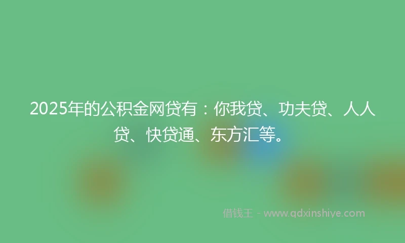 2025年的公积金网贷有：你我贷、功夫贷、人人贷、快贷通、东方汇等。
