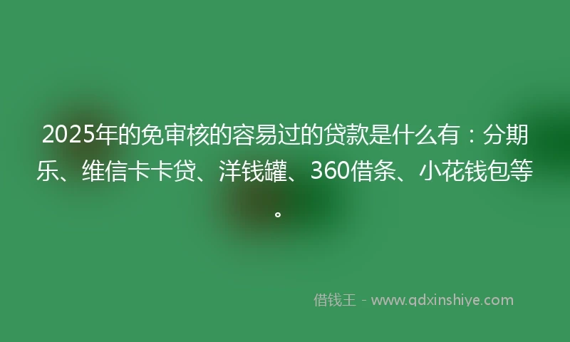 2025年的免审核的容易过的贷款是什么有：分期乐、维信卡卡贷、洋钱罐、360借条、小花钱包等。