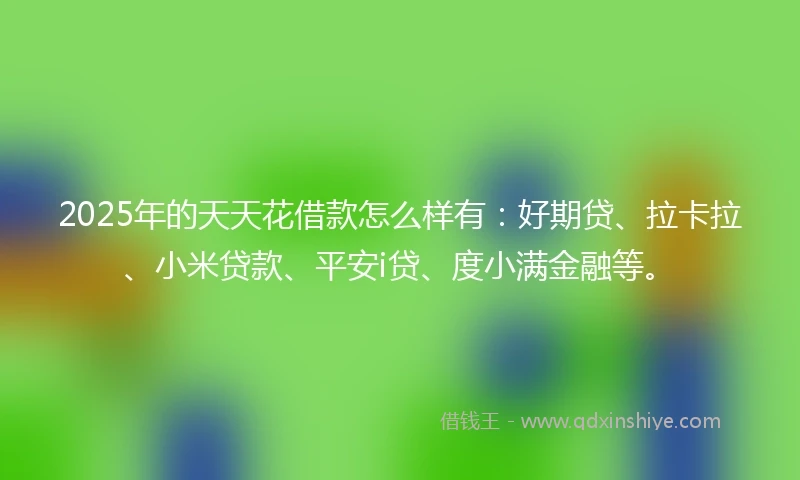2025年的天天花借款怎么样有：好期贷、拉卡拉、小米贷款、平安i贷、度小满金融等。
