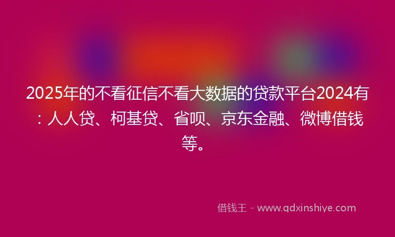 2025年的不看征信不看大数据的贷款平台2024有：人人贷、柯基贷、省呗、京东金融、微博借钱等。