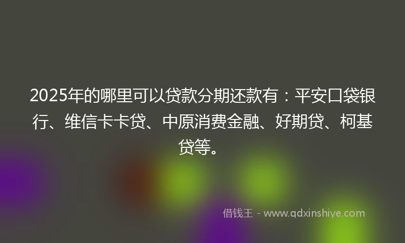 2025年的哪里可以贷款分期还款有：平安口袋银行、维信卡卡贷、中原消费金融、好期贷、柯基贷等。