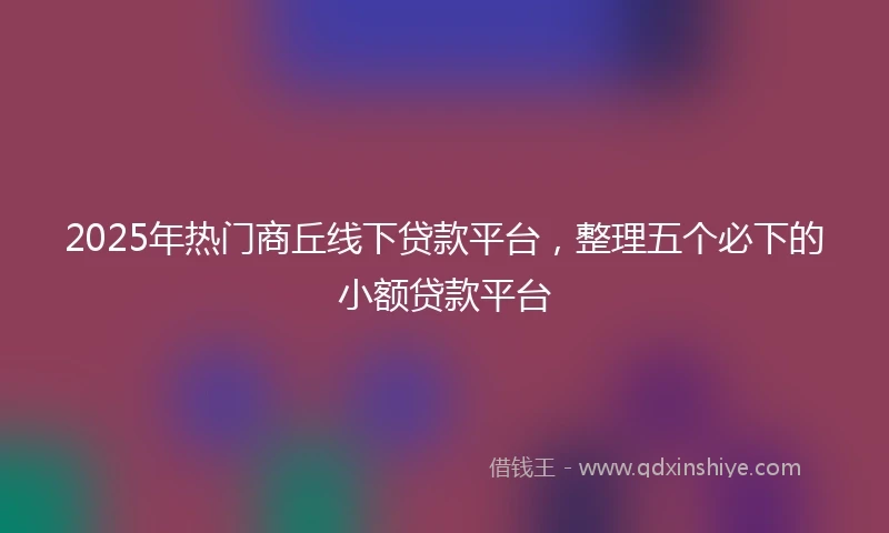 2025年热门商丘线下贷款平台，整理五个必下的小额贷款平台