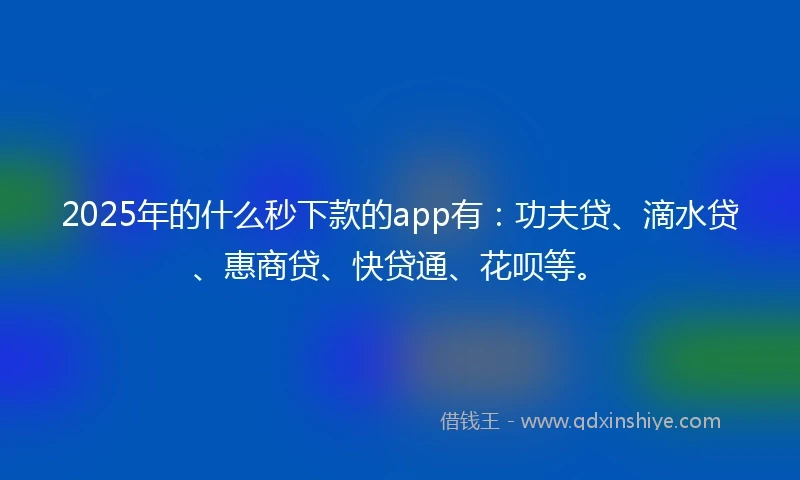 2025年的什么秒下款的app有：功夫贷、滴水贷、惠商贷、快贷通、花呗等。