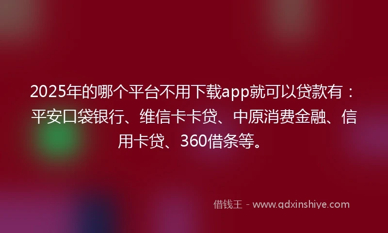 2025年的哪个平台不用下载app就可以贷款有：平安口袋银行、维信卡卡贷、中原消费金融、信用卡贷、360借条等。