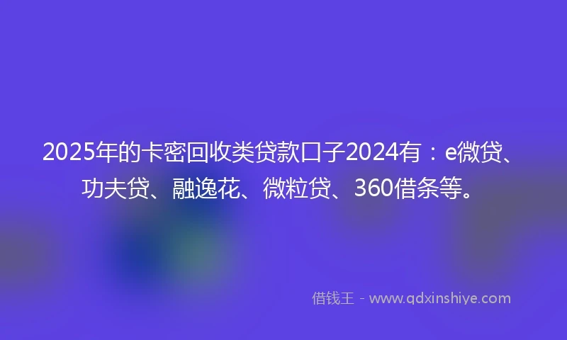 2025年的卡密回收类贷款口子2024有：e微贷、功夫贷、融逸花、微粒贷、360借条等。