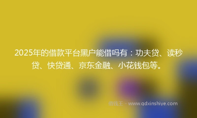 2025年的借款平台黑户能借吗有：功夫贷、读秒贷、快贷通、京东金融、小花钱包等。