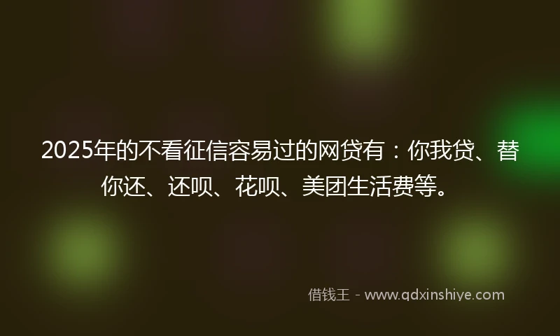 2025年的不看征信容易过的网贷有：你我贷、替你还、还呗、花呗、美团生活费等。