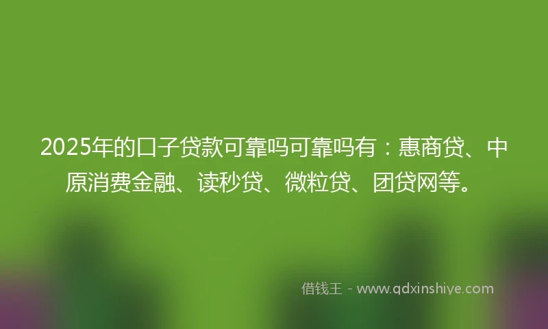 2025年的口子贷款可靠吗可靠吗有：惠商贷、中原消费金融、读秒贷、微粒贷、团贷网等。