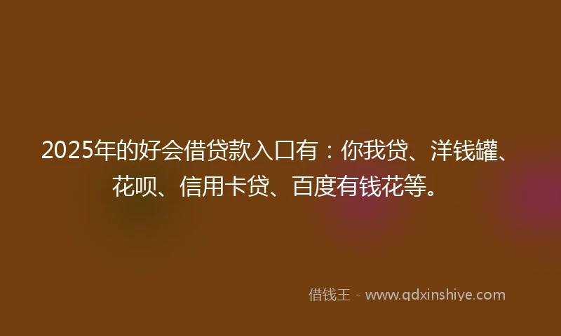 2025年的好会借贷款入口有：你我贷、洋钱罐、花呗、信用卡贷、百度有钱花等。
