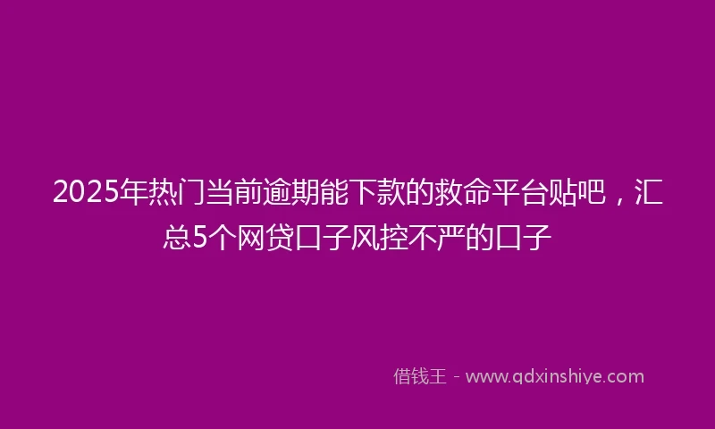 2025年热门当前逾期能下款的救命平台贴吧，汇总5个网贷口子风控不严的口子