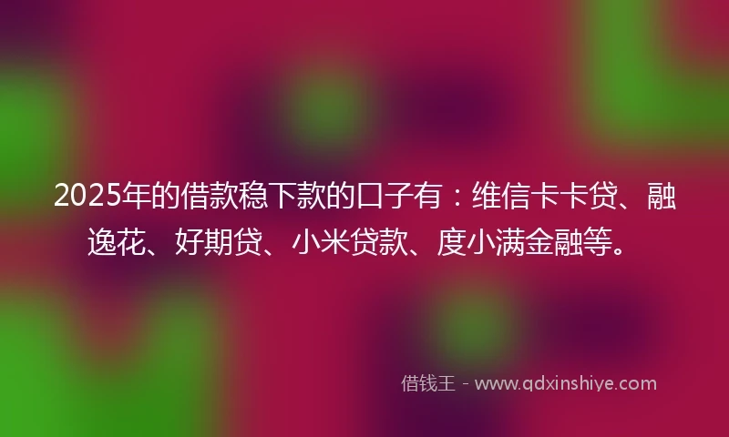 2025年的借款稳下款的口子有：维信卡卡贷、融逸花、好期贷、小米贷款、度小满金融等。