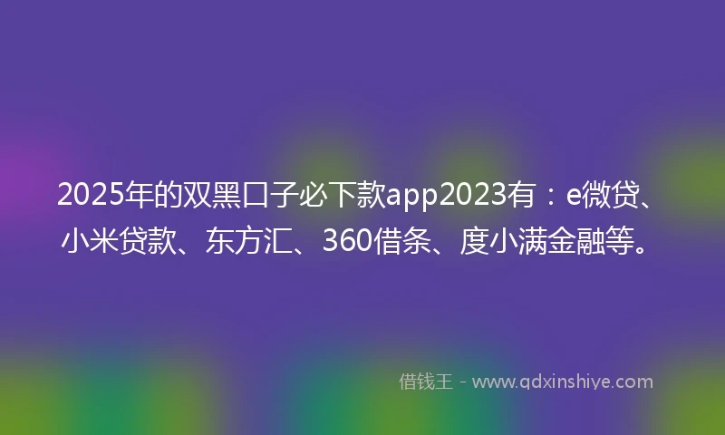 2025年的双黑口子必下款app2023有：e微贷、小米贷款、东方汇、360借条、度小满金融等。