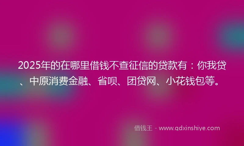 2025年的在哪里借钱不查征信的贷款有：你我贷、中原消费金融、省呗、团贷网、小花钱包等。