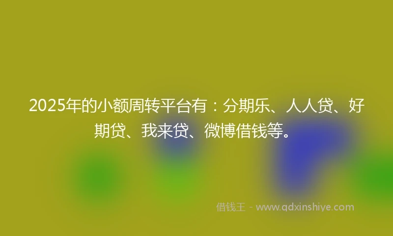 2025年的小额周转平台有：分期乐、人人贷、好期贷、我来贷、微博借钱等。