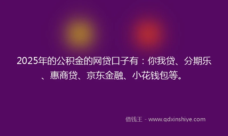 2025年的公积金的网贷口子有：你我贷、分期乐、惠商贷、京东金融、小花钱包等。