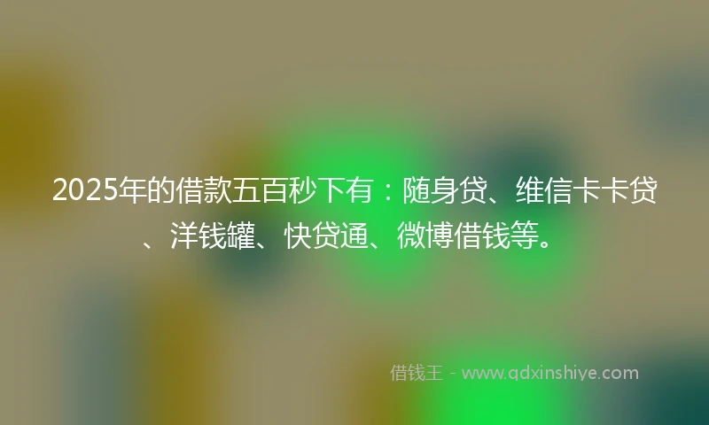 2025年的借款五百秒下有：随身贷、维信卡卡贷、洋钱罐、快贷通、微博借钱等。