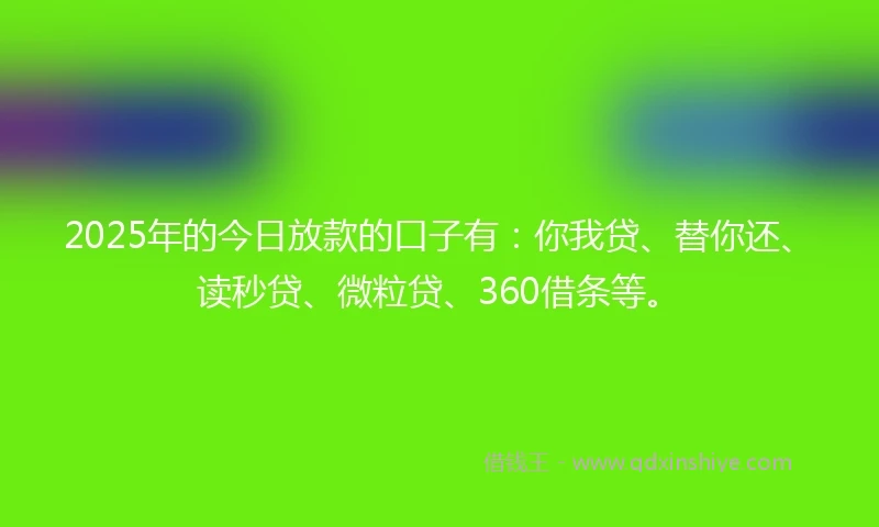 2025年的今日放款的口子有：你我贷、替你还、读秒贷、微粒贷、360借条等。