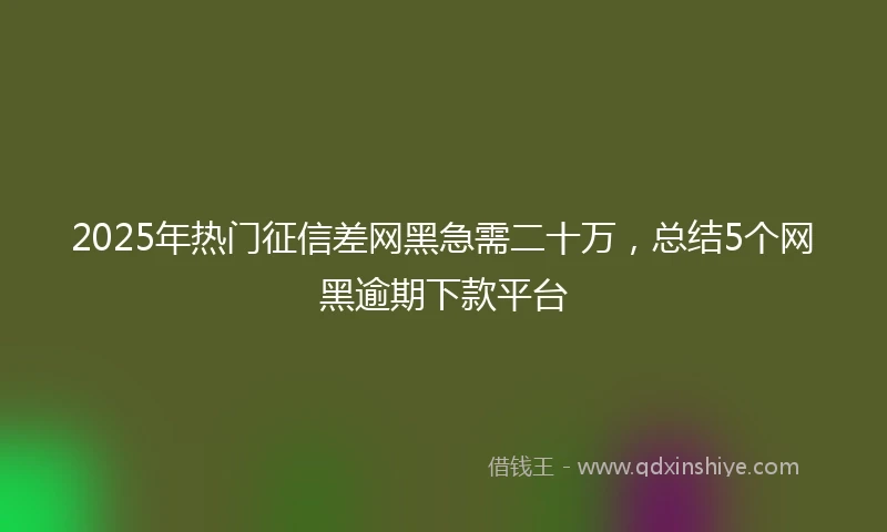 2025年热门征信差网黑急需二十万，总结5个网黑逾期下款平台