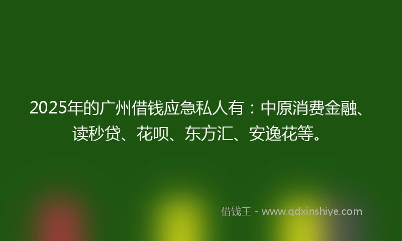 2025年的广州借钱应急私人有：中原消费金融、读秒贷、花呗、东方汇、安逸花等。