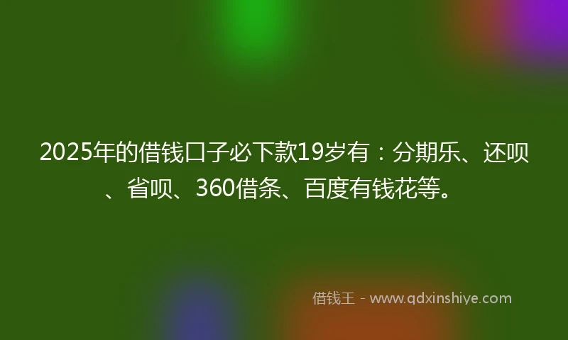2025年的借钱口子必下款19岁有：分期乐、还呗、省呗、360借条、百度有钱花等。