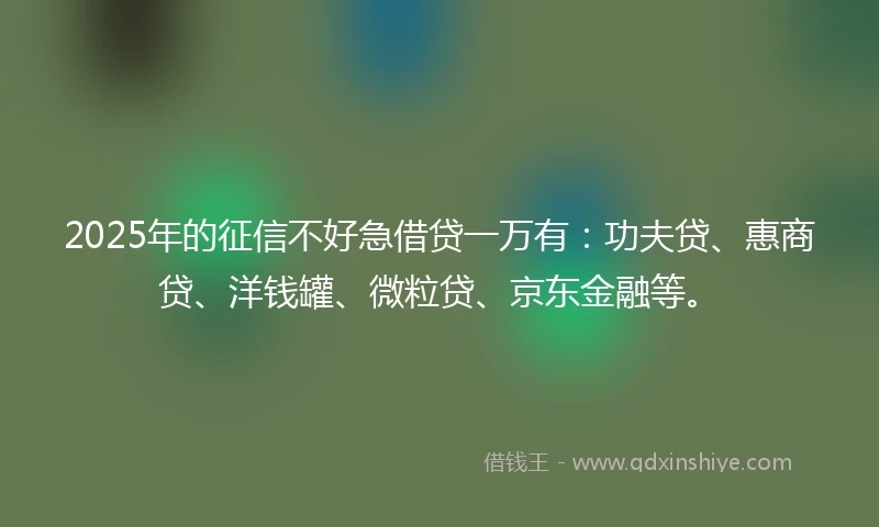 2025年的征信不好急借贷一万有：功夫贷、惠商贷、洋钱罐、微粒贷、京东金融等。