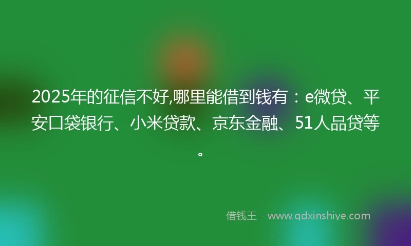 2025年的征信不好,哪里能借到钱有：e微贷、平安口袋银行、小米贷款、京东金融、51人品贷等。