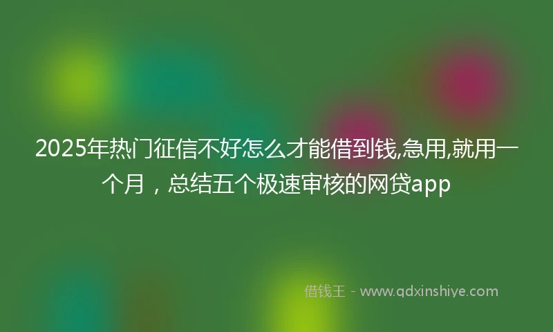 2025年热门征信不好怎么才能借到钱,急用,就用一个月，总结五个极速审核的网贷app