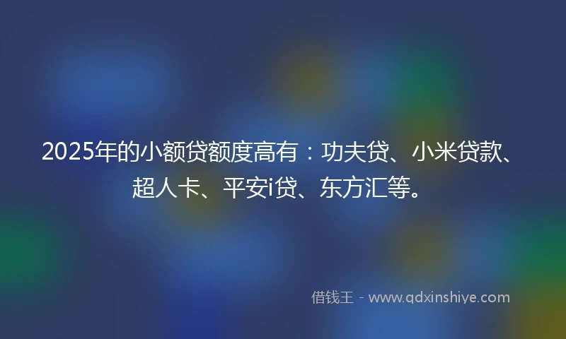 2025年的小额贷额度高有：功夫贷、小米贷款、超人卡、平安i贷、东方汇等。