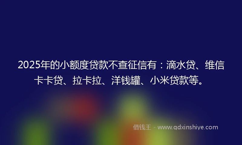 2025年的小额度贷款不查征信有：滴水贷、维信卡卡贷、拉卡拉、洋钱罐、小米贷款等。