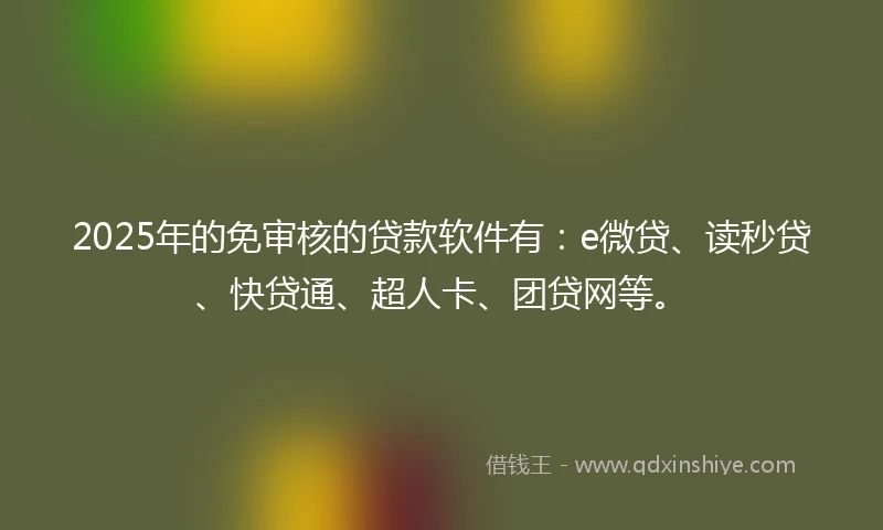 2025年的免审核的贷款软件有：e微贷、读秒贷、快贷通、超人卡、团贷网等。