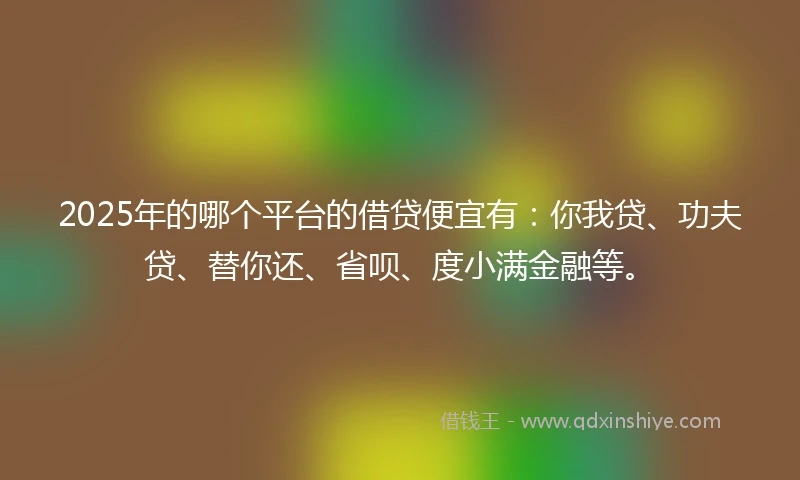 2025年的哪个平台的借贷便宜有：你我贷、功夫贷、替你还、省呗、度小满金融等。