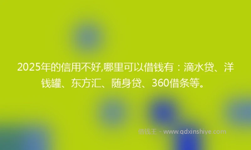 2025年的信用不好,哪里可以借钱有：滴水贷、洋钱罐、东方汇、随身贷、360借条等。