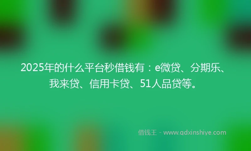 2025年的什么平台秒借钱有：e微贷、分期乐、我来贷、信用卡贷、51人品贷等。