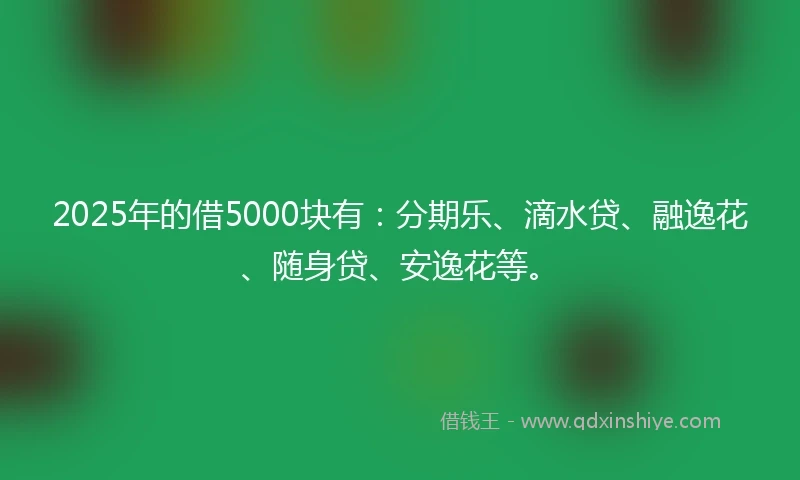 2025年的借5000块有：分期乐、滴水贷、融逸花、随身贷、安逸花等。