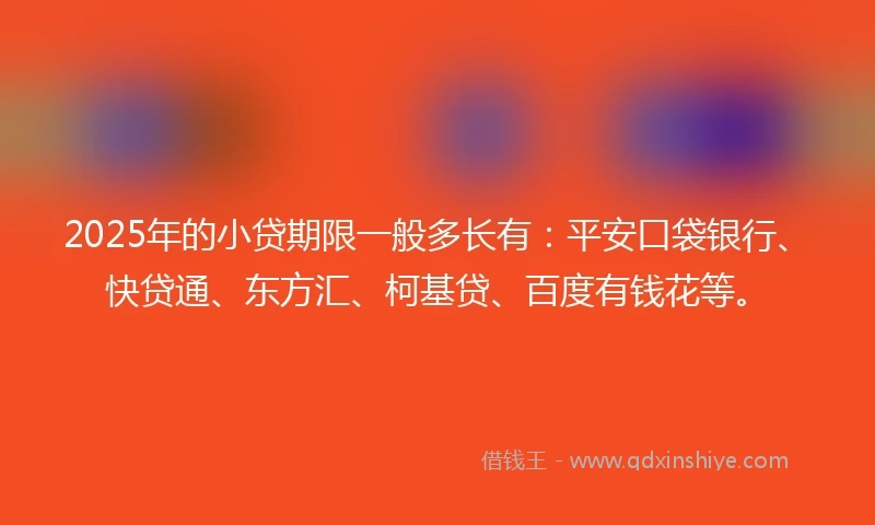 2025年的小贷期限一般多长有：平安口袋银行、快贷通、东方汇、柯基贷、百度有钱花等。
