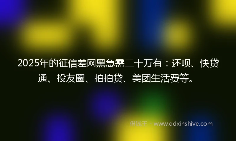2025年的征信差网黑急需二十万有：还呗、快贷通、投友圈、拍拍贷、美团生活费等。