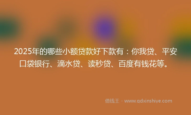 2025年的哪些小额贷款好下款有：你我贷、平安口袋银行、滴水贷、读秒贷、百度有钱花等。